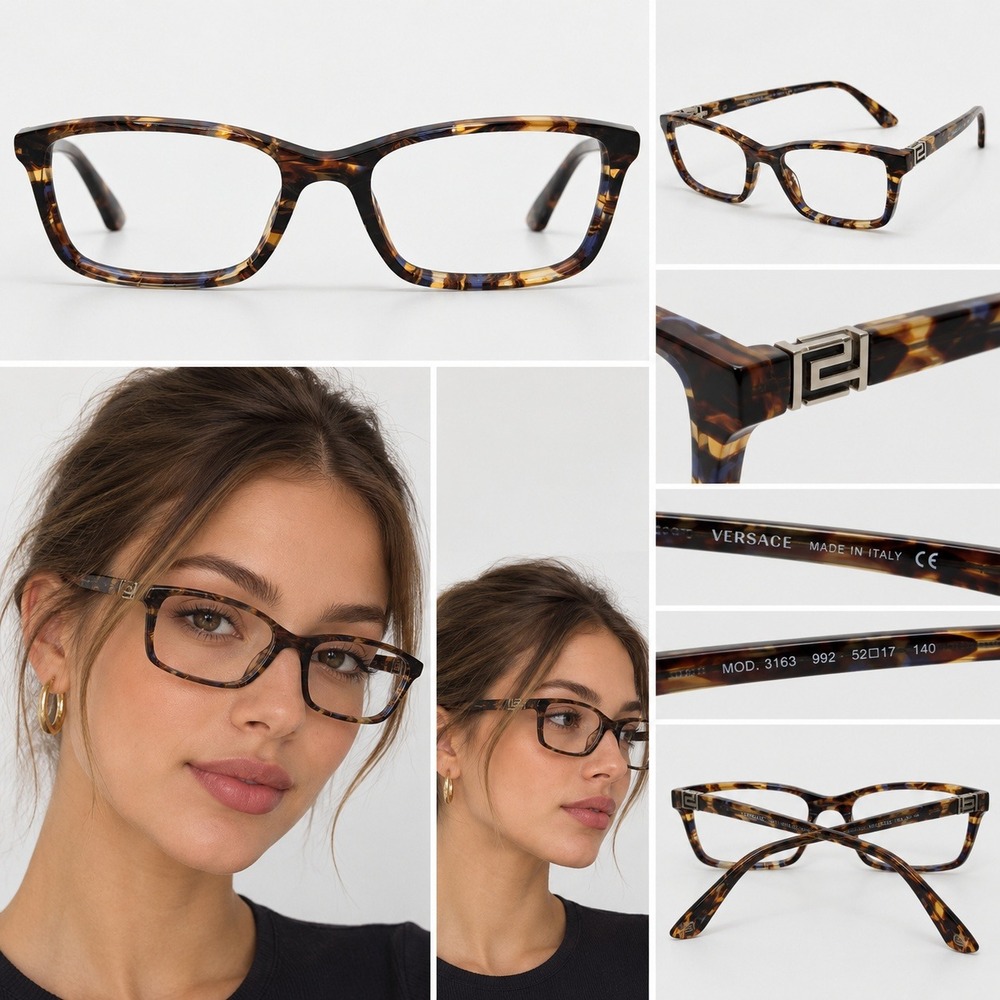 Versace Eyeglass Frames Womens 52mm Tortoise Blue Greca Logo MOD 3163 992